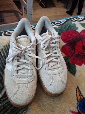 adidas Chalk White Suede Sneakers with Gum Sole